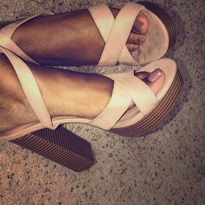 Blush color open toe heels